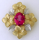 14kt gold Hawaiin plum plumeria and pink topaz slide