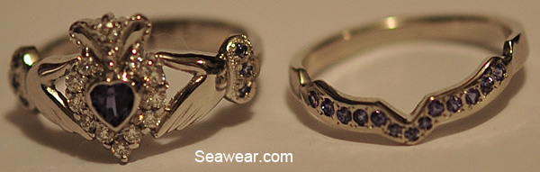 diamond alexandrite Claddagh wedding band set