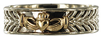 two tone gold Claddagh wedding band with leaf pattern