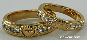 Claddagh princess diamond wedding bands