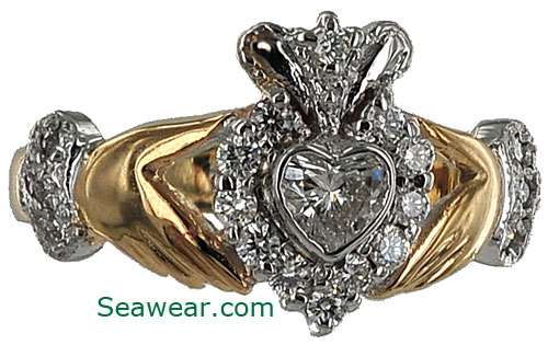 14kt diamond Claddagh engagement ring from Dublin Ireland