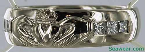 gents princess cut diamond Claddagh wedding band