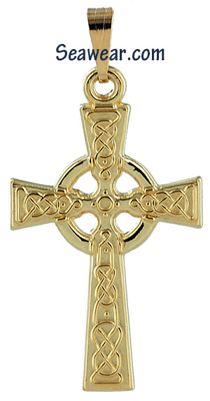 10k Yellow Gold Celtic Cross Eternity Circle Pendant 