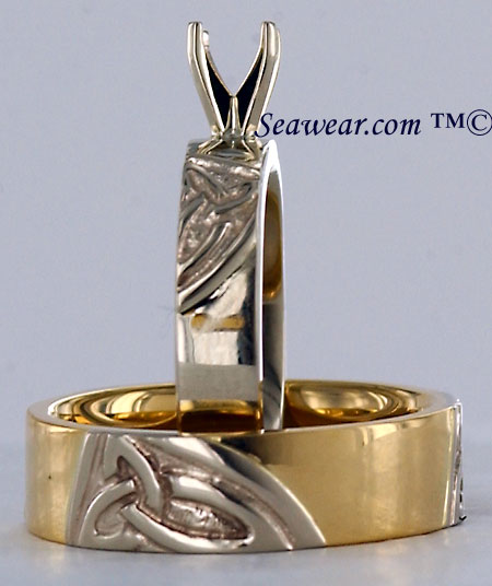 14kt triple trinity knot wedding set