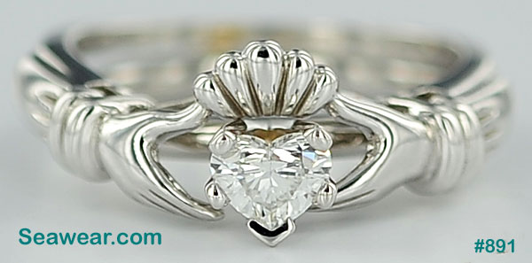 Claddagh heart diamond engagement ring
