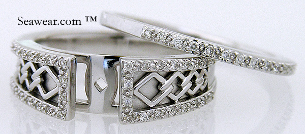 white gold Celtic weave wedding set