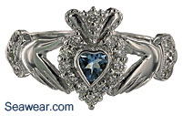 aquamarine heart and diamonds Claddagh ring