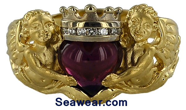 cherub claddagh ring with diamonds