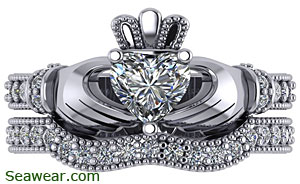 Claddagh diamond wedding ring set