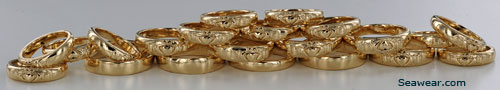 batch of Claddagh wedding bands freshly cast