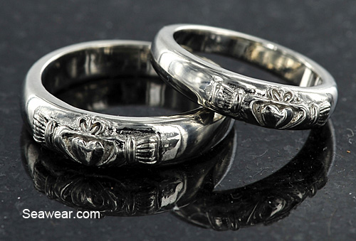 white gold Claddagah wedding bands