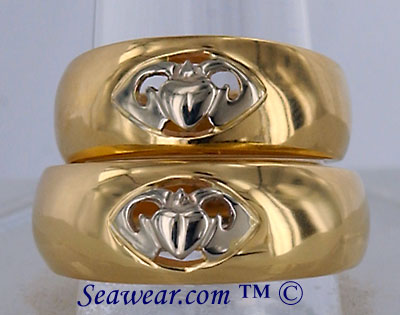 14k gold matching Claddagh wedding band set