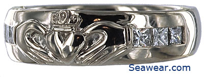 men's white gold Claddagh diamond wedding band