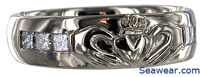 men's white gold Claddagh wedding band