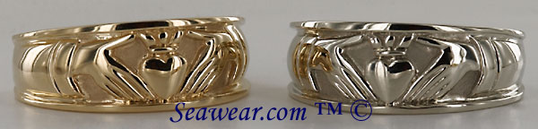 ladies 14kt yellow and white gold Claddagh wedding bands