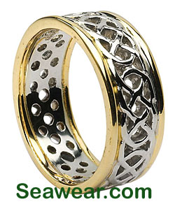 two tone gold pierced Celtic love knot wedding band