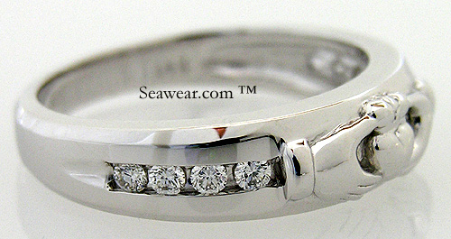 four round diamonds in mans Claddagh wedding band