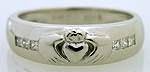 mens Claddagh wedding band with princess cut diamonds