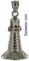 14kt white gold full round 3D lighthouse pendant