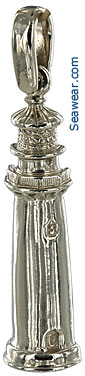 14k white gold half round Florida Jupiter lighthouse necklace pendant