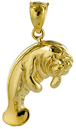 14kt gold manatee pendant with expressive wrinkled face