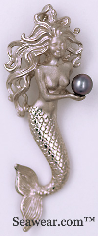 14kt white gold mermaid with black pearl