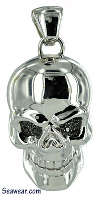 white gold pirate skull jewelry with black diamond eyes