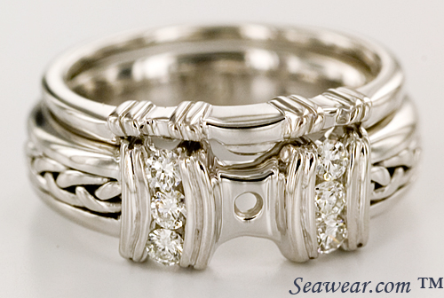 white gold braided diamond wedding set