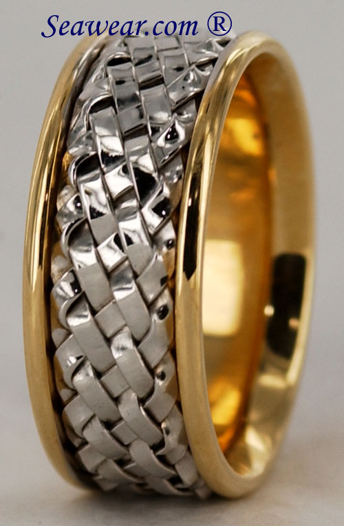 clearance 8mm wide two tone hand woven wedding rings