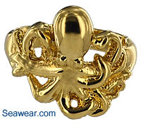 14kt highly polished gold octopus ring