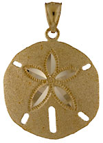 sandblasted sand dollar family of pendants and earrings in 14kt yellow gold