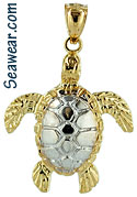 14kt two tone swimming sea turtle necklace charm