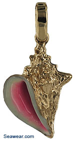 14k gold enamel conch shell necklace pendant