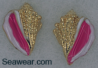 14kt gold enamel conch shell post earrings