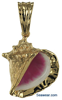 14k gold enamel pink queen conch