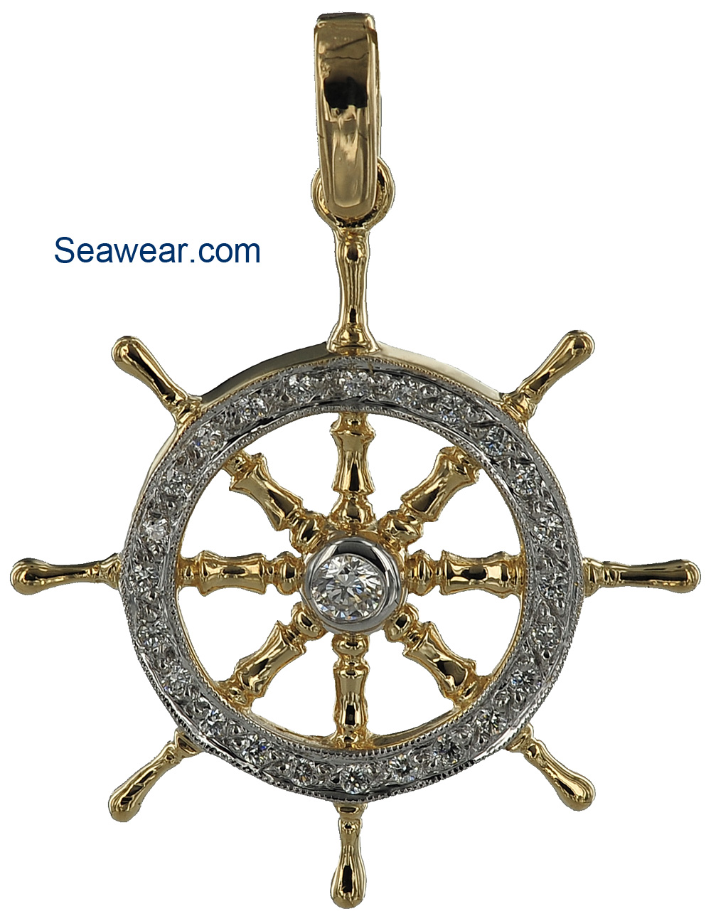 39 mm Jewels Obsession Solid 14K Rose Gold Ships Wheel Pendant