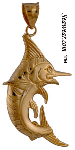 14kt fighting blue marlin pendant