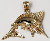 14kt highly polished leaping marlin necklace pendant