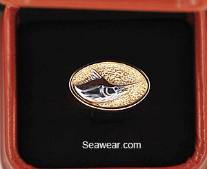 14k gold blue marlin signet ring