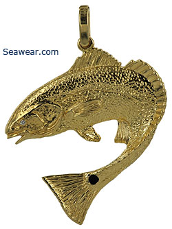 14kt redfish necklace with diamond eye