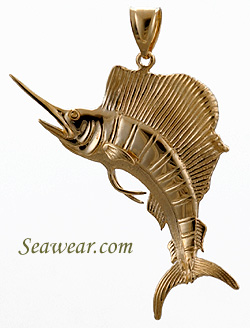 14lt full round 3D leaping sailfish pendant