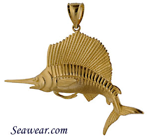 14kt half round sailfish necklace pendant