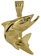 14kt gold leaping snook pendant