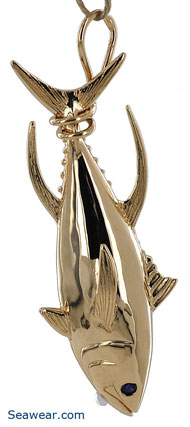 14k tail roped yellow fin tuna jewelry pendant