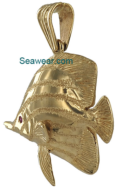 1970 Bermuda Angel Fish Coin Charm on an 18KGF 24" White Gold Filled Round Chain 
