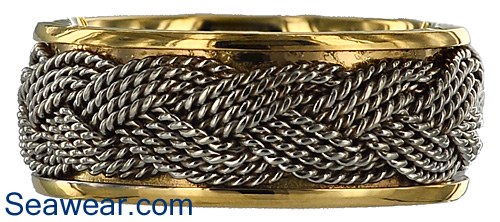 white and yellow gold four strand turks head wedding band