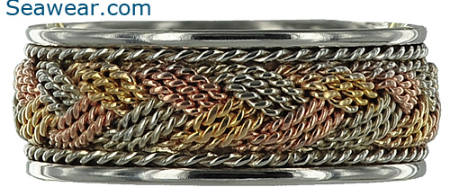 Tri gold turks head woven braid wedding ring