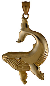 14kt gold larger whale pendant that hangs from the tail flukes