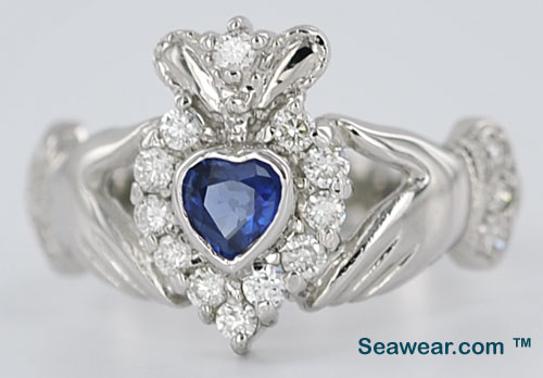 white gold diamond sapphire Claddgh ring